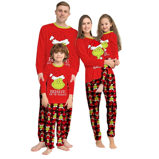 Grinch Family Pajamas for Christmas Behave for The Holiday Christmas Grinch Allover Print Plaid Pants - ChildAngle