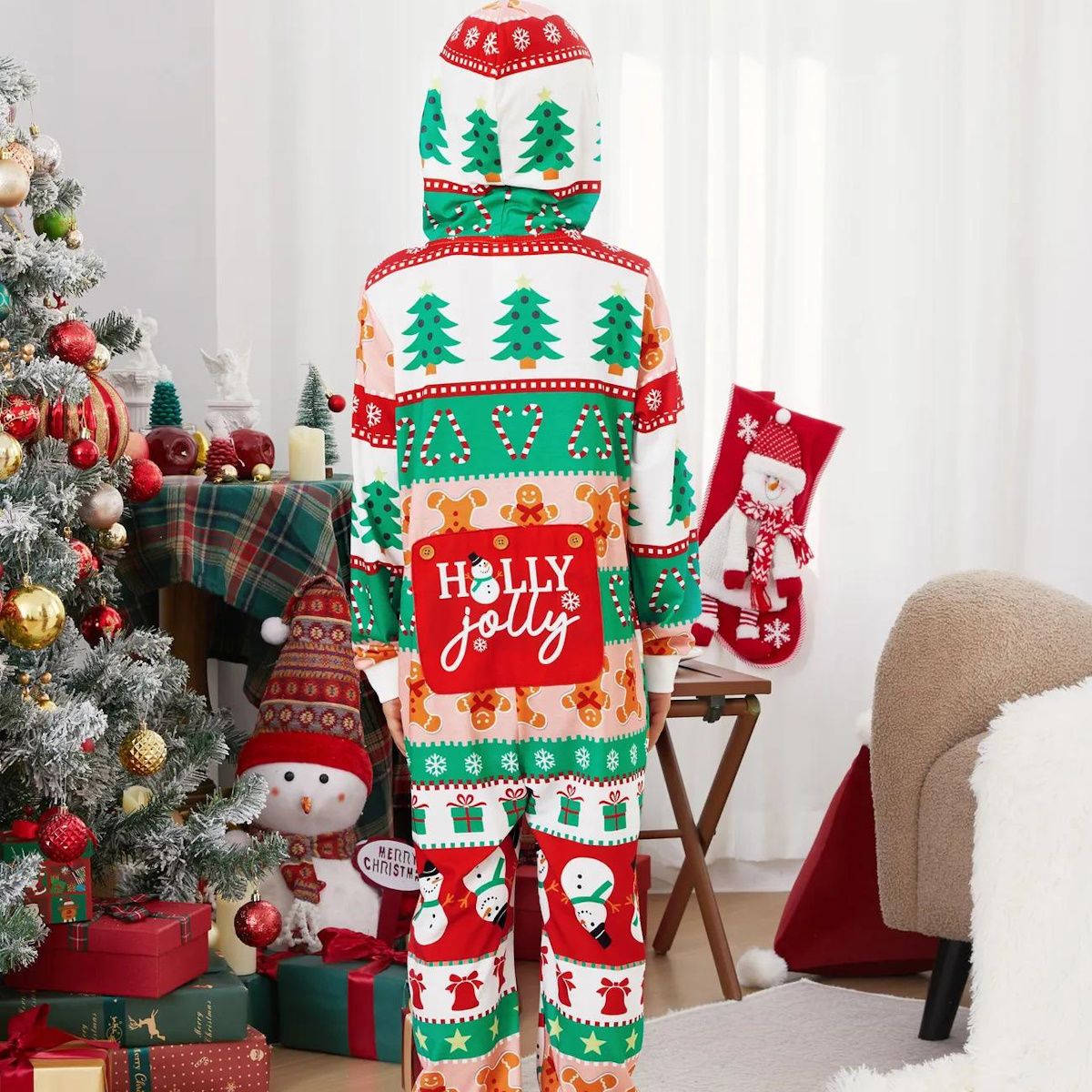 Holly Jolly Hooded Family Christmas Onesies Christmas Tree Candy Canes Gingerbread Snowflake Snowman - ChildAngle