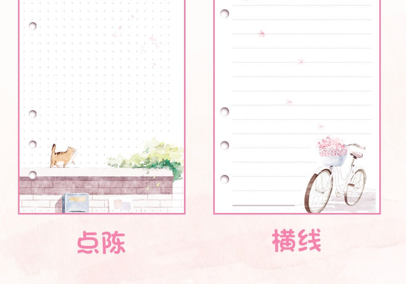 Kawaii Stationery Set Cherry Blossom Loose Leave Notebook Washi Tape Pen Set - ChildAngle