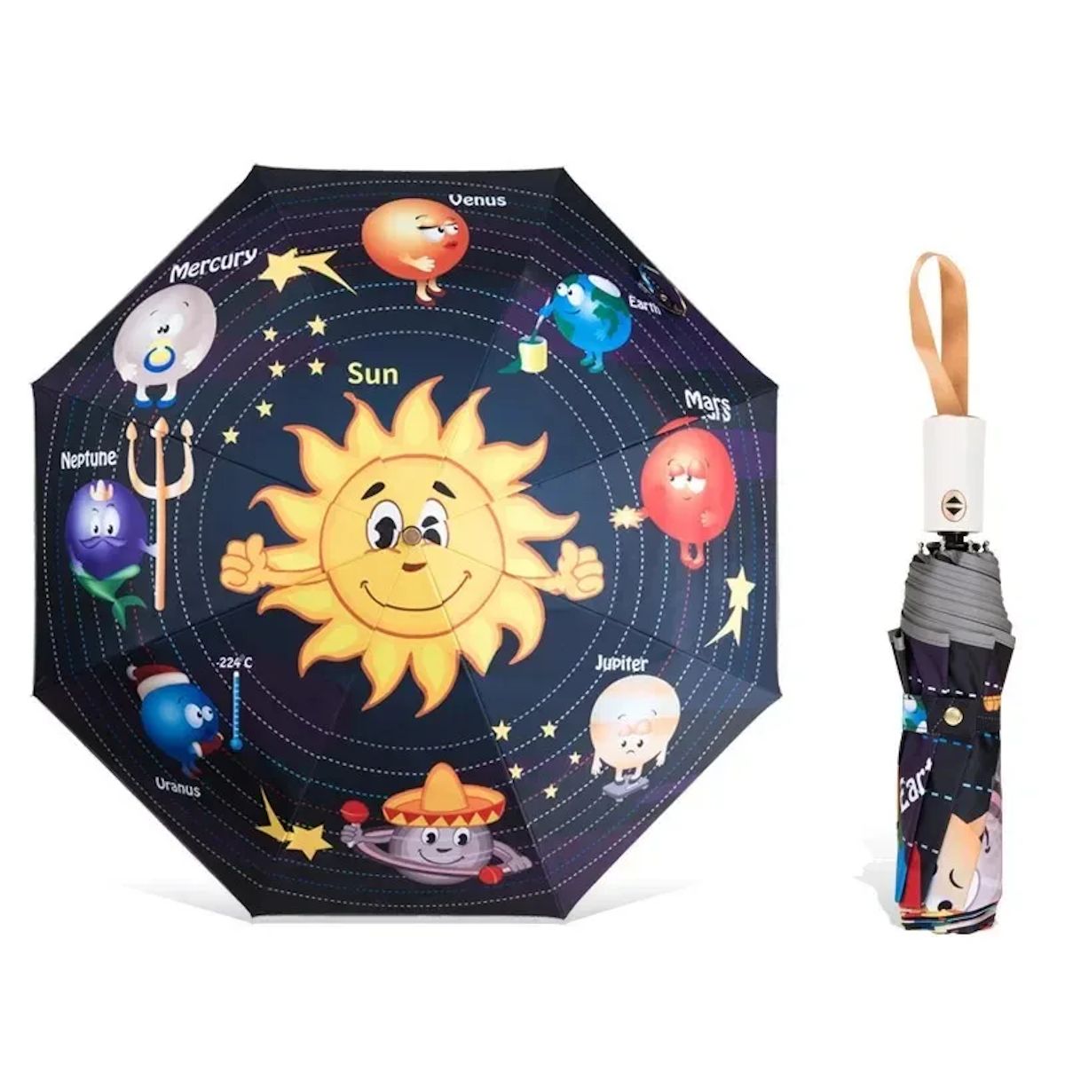 Kids Umbrella Cartoon Pattern Animal Solar System Children Folding Umbrella - ChildAngle