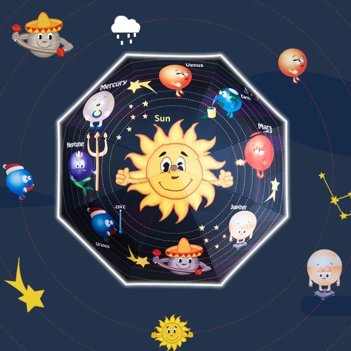 Kids Umbrella Cartoon Pattern Animal Solar System Children Folding Umbrella - ChildAngle