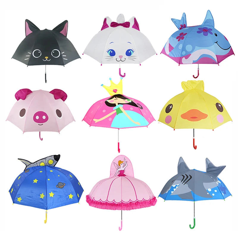 Kids Umbrella Cute Cartoon Animal Face Children's Stick Umbrella - ChildAngle