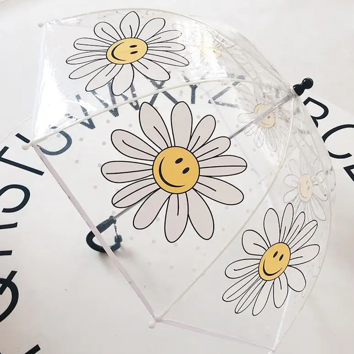 Smiling Flower Children Clear Umbrella Cute Kid's Stick Umbrella - ChildAngle