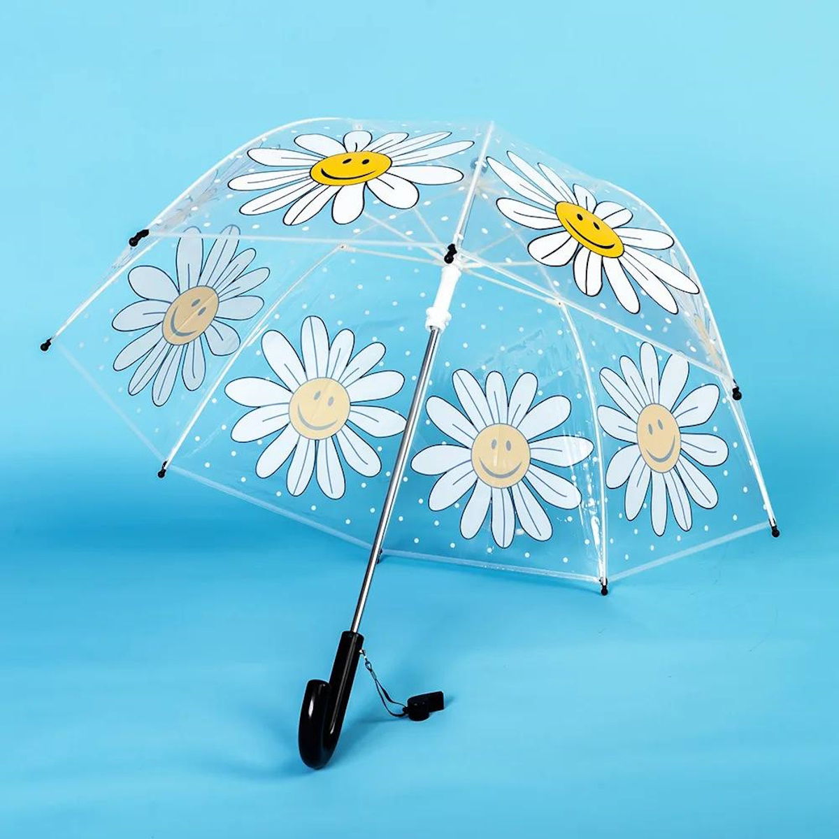 Smiling Flower Children Clear Umbrella Cute Kid's Stick Umbrella - ChildAngle