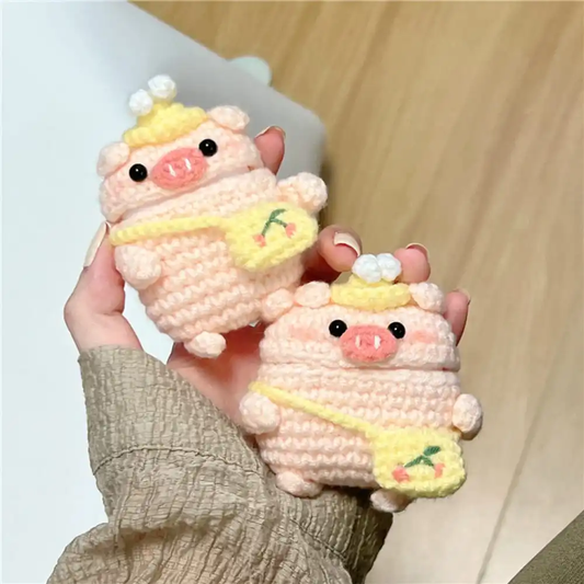 Crochet Knit Pig Cartoon AirPods Case