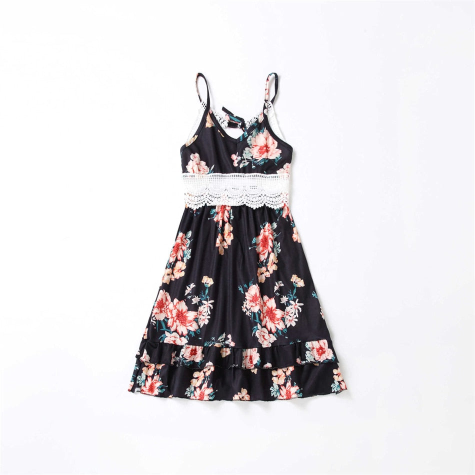 Lace Black Floral Matching Family Dress Maxi Dress for Mommy and Me Matching Outfits - ChildAngle