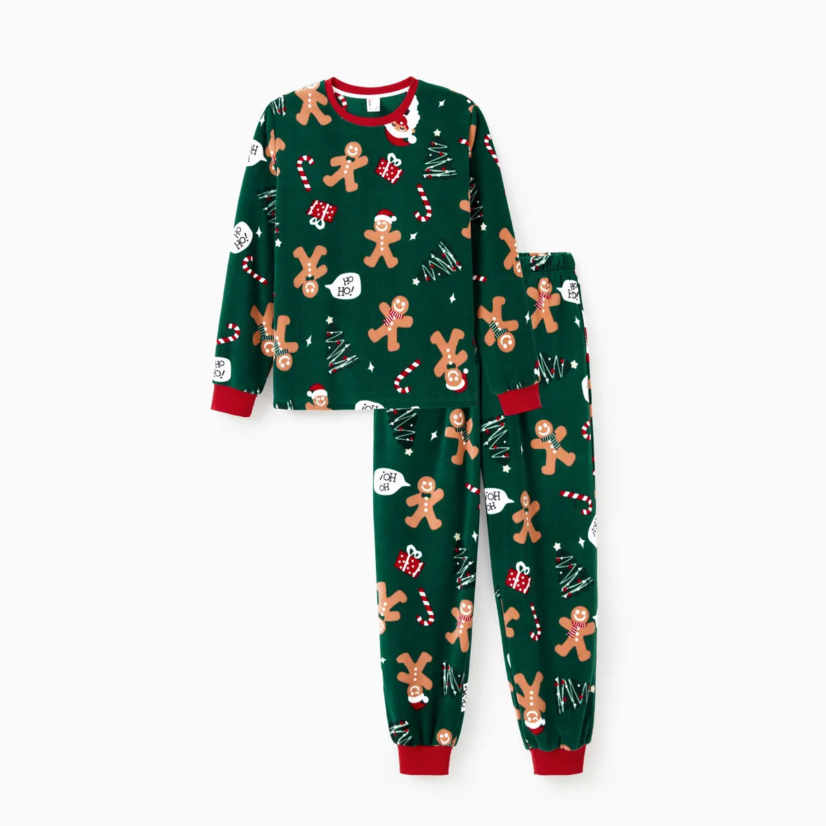 Green Christmas Pajama Allover Gingerbread Santa Tree Gifts Print Sleepwear