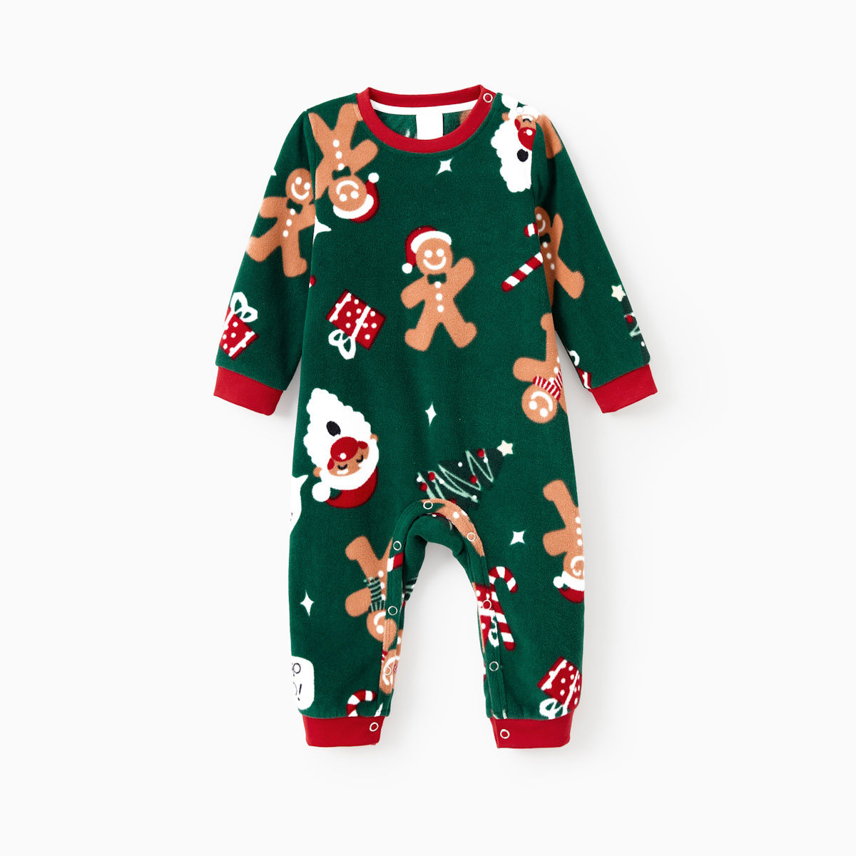 Green Christmas Pajama Allover Gingerbread Santa Tree Gifts Print Sleepwear