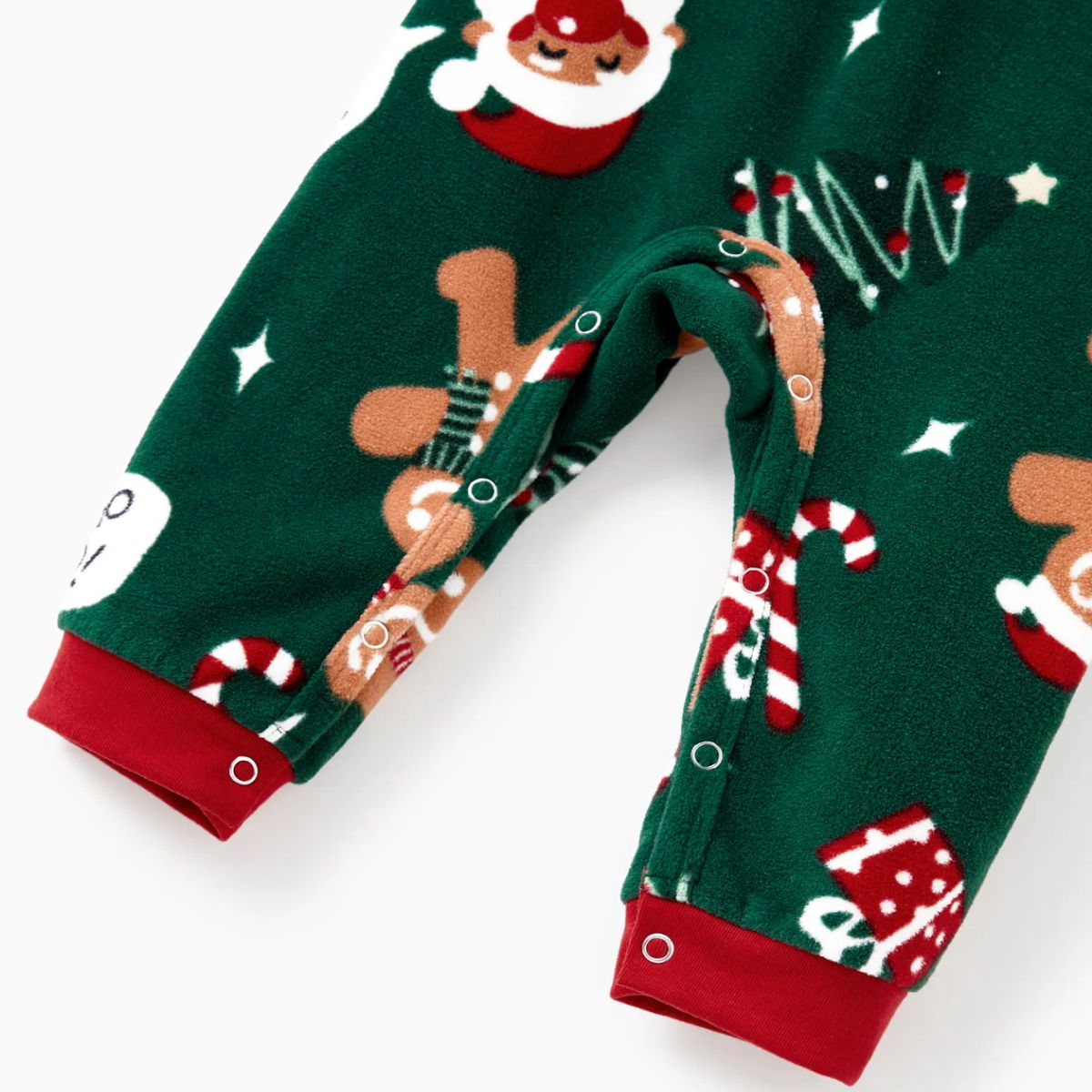 Green Christmas Pajama Allover Gingerbread Santa Tree Gifts Print Sleepwear