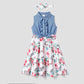Matching Family Outfits Denim Stitching Flower Print Mommy and Me Dresses - ChildAngle