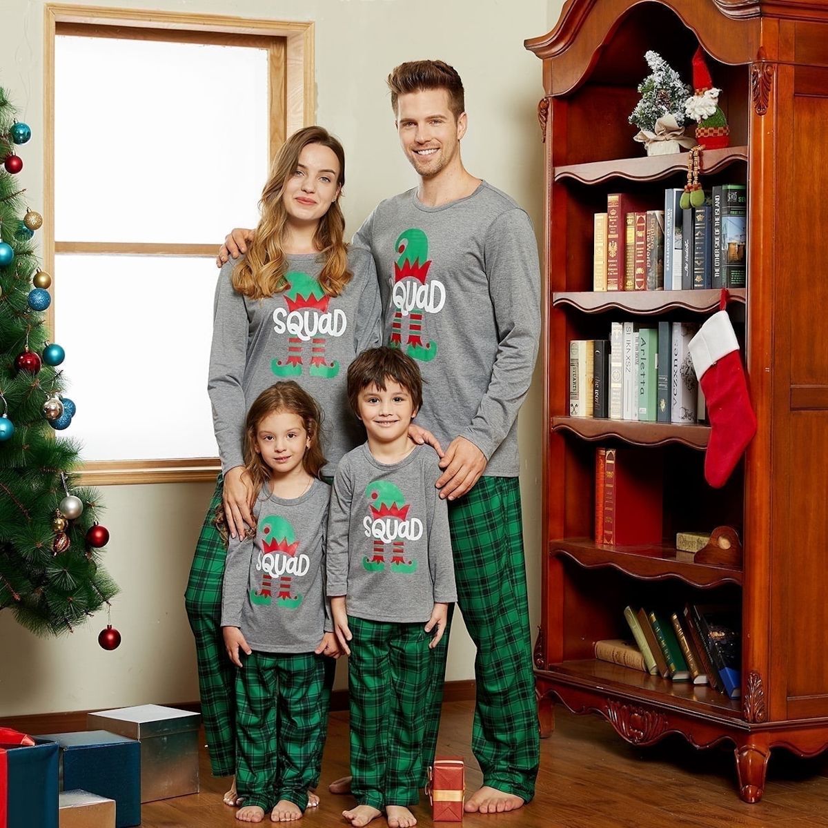Matching Family Pajamas Sets Green Squad Print Plaid Sleepwear Set - ChildAngle