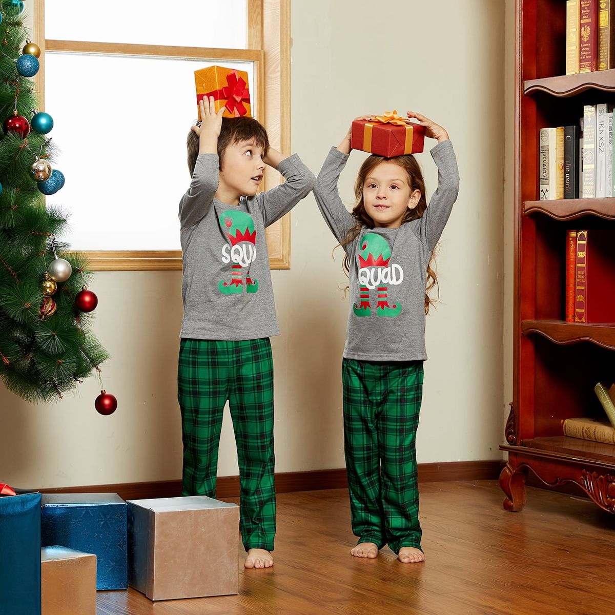 Matching Family Pajamas Sets Green Squad Print Plaid Sleepwear Set - ChildAngle
