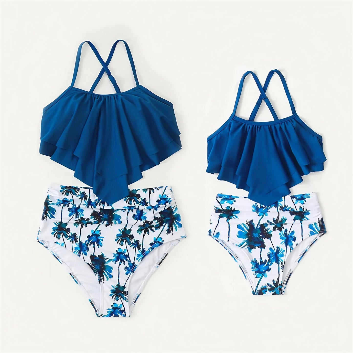 Matching Family Swimsuit Blue Plant Bikini Set Swim Trunks for Family - ChildAngle