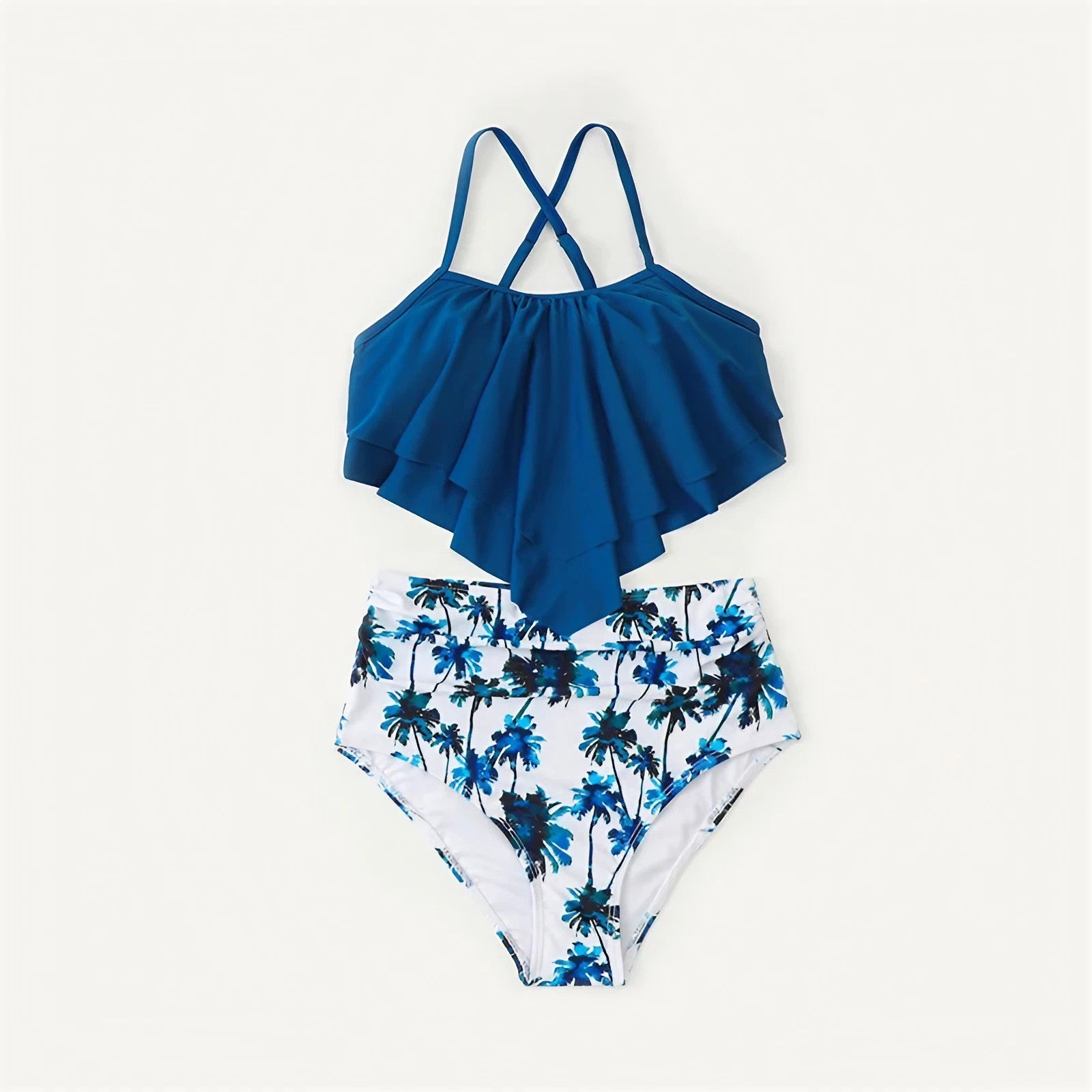 Matching Family Swimsuit Blue Plant Bikini Set Swim Trunks for Family - ChildAngle
