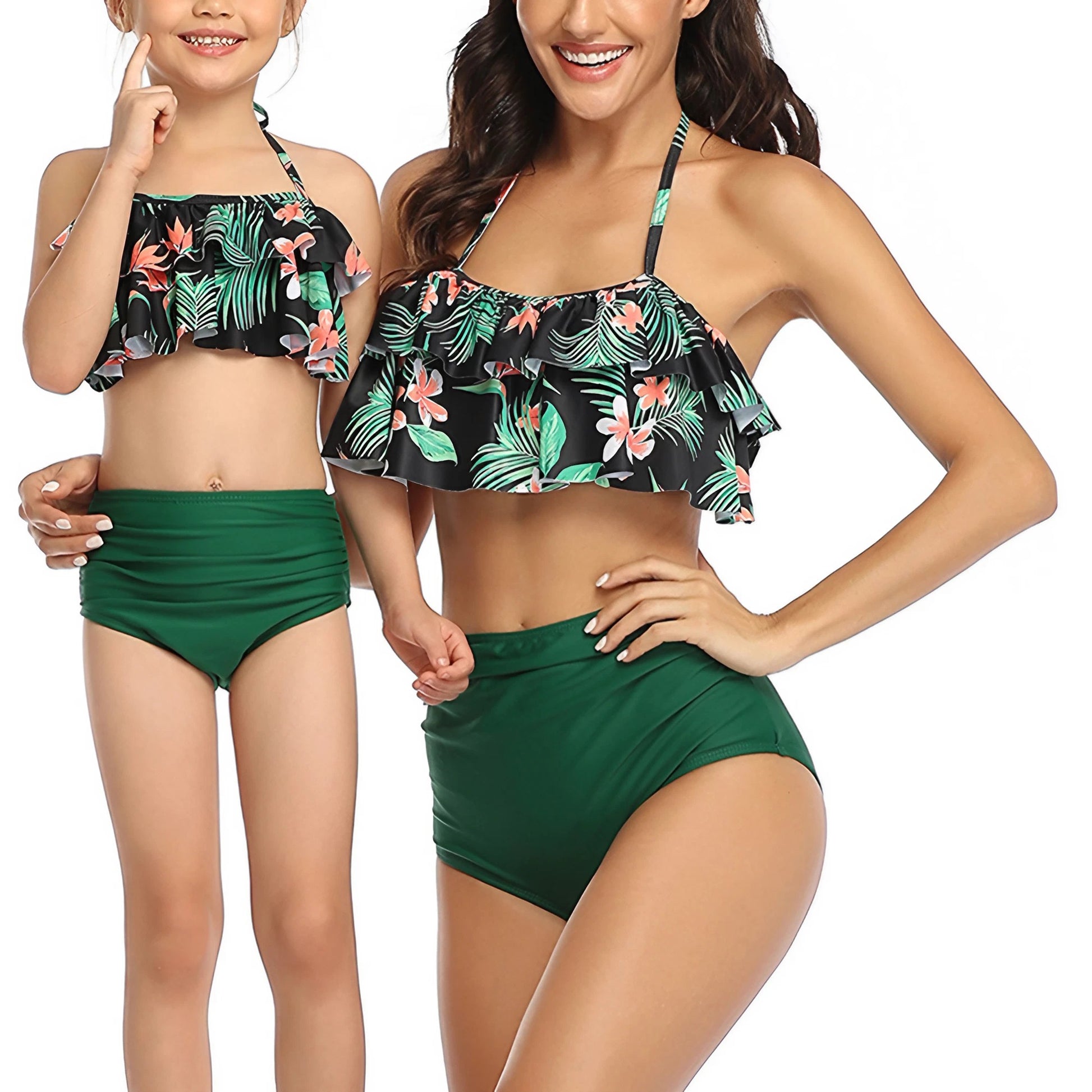 Matching Family Swimsuit Green Floral Bikini Set Swimwear - ChildAngle
