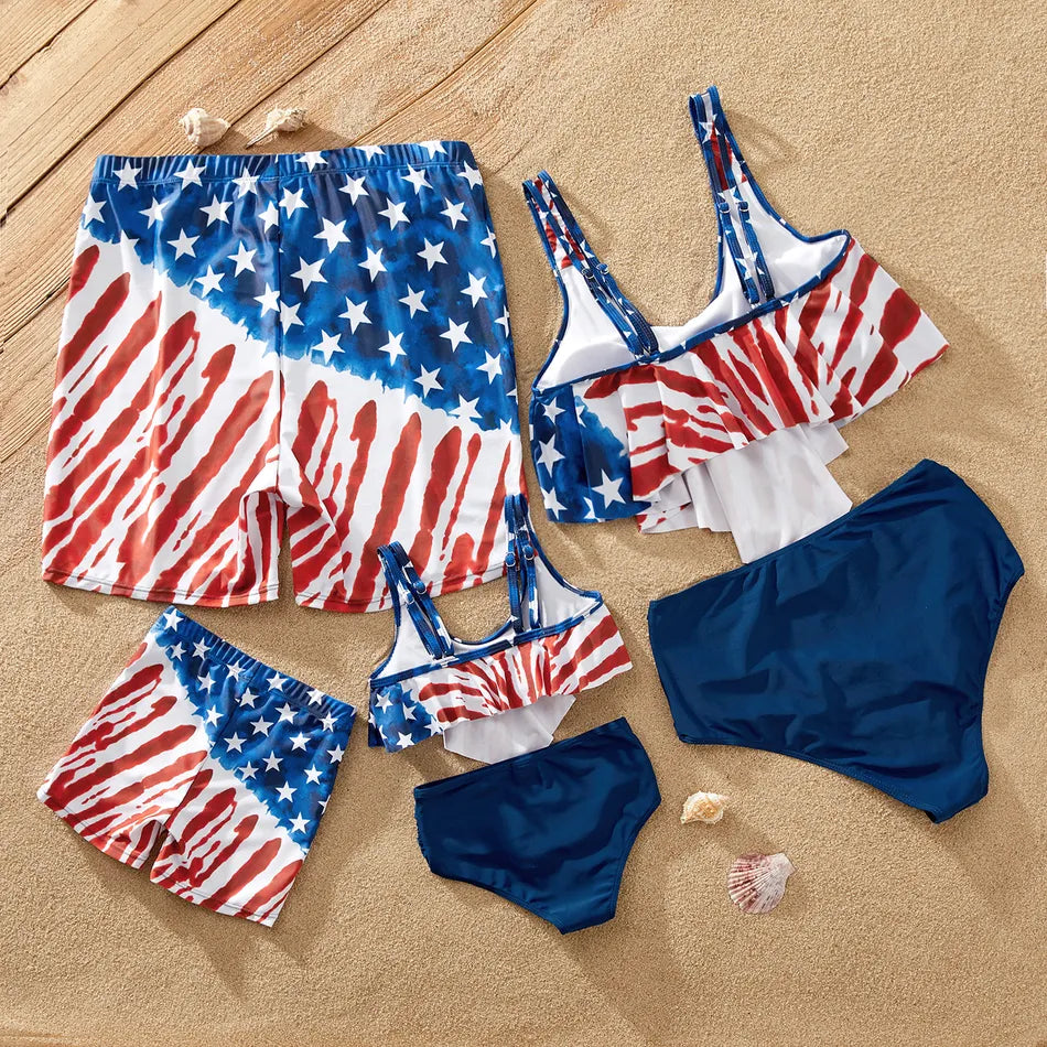 Matching Family Swimsuit Independence National Day Bowknot Star