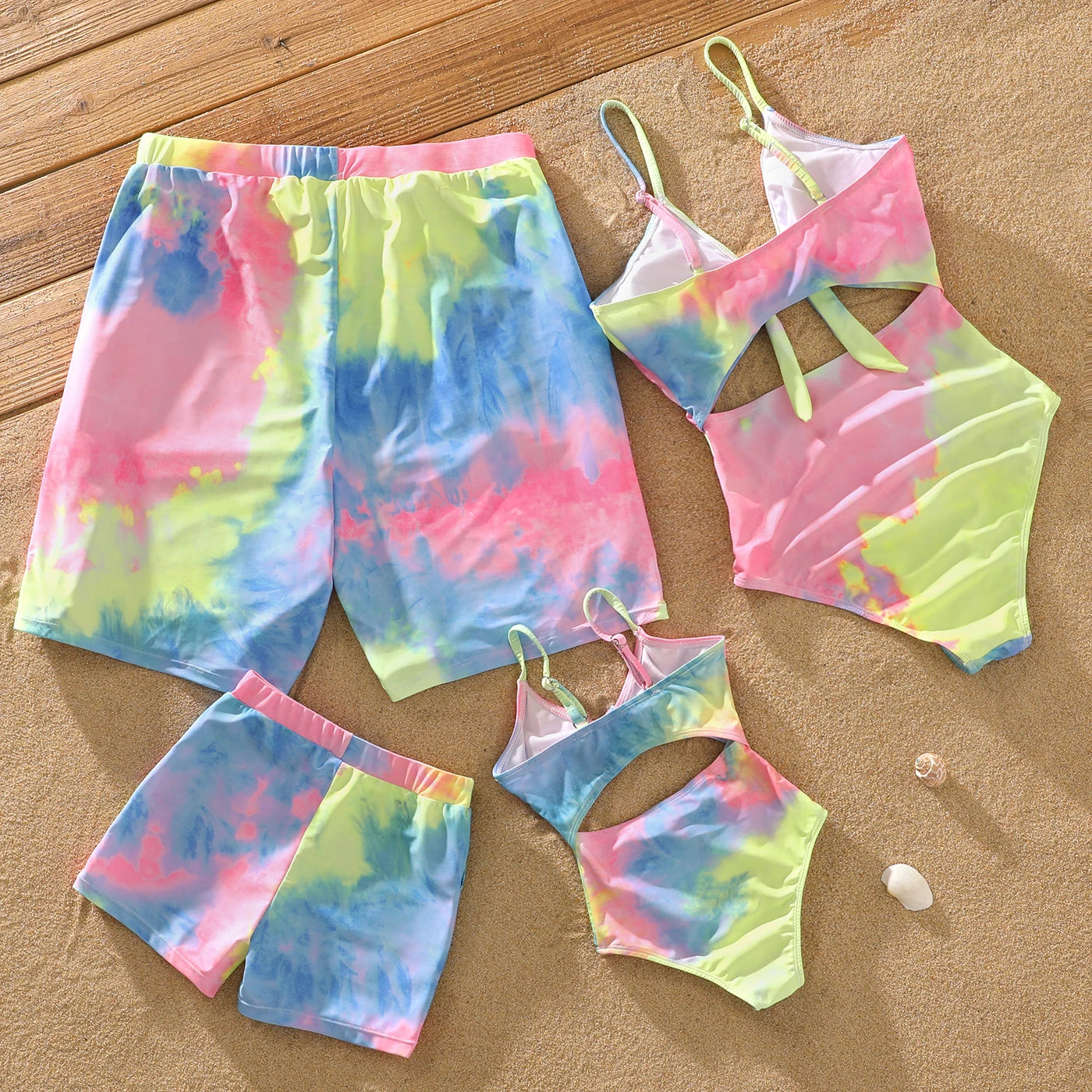 Matching Family Swimsuit Tie dye Bikini Set and Swim Trunks - ChildAngle