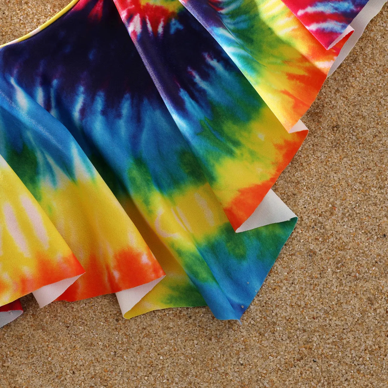 Matching Family Swimsuits Tie-Dye Flounced Off Shoulder Blue Colored Bathing Suits - ChildAngle
