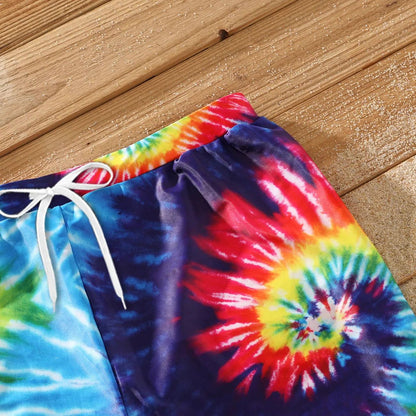 Matching Family Swimsuits Tie-Dye Flounced Off Shoulder Blue Colored Bathing Suits - ChildAngle