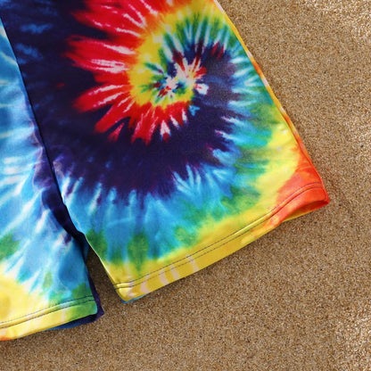 Matching Family Swimsuits Tie-Dye Flounced Off Shoulder Blue Colored Bathing Suits - ChildAngle