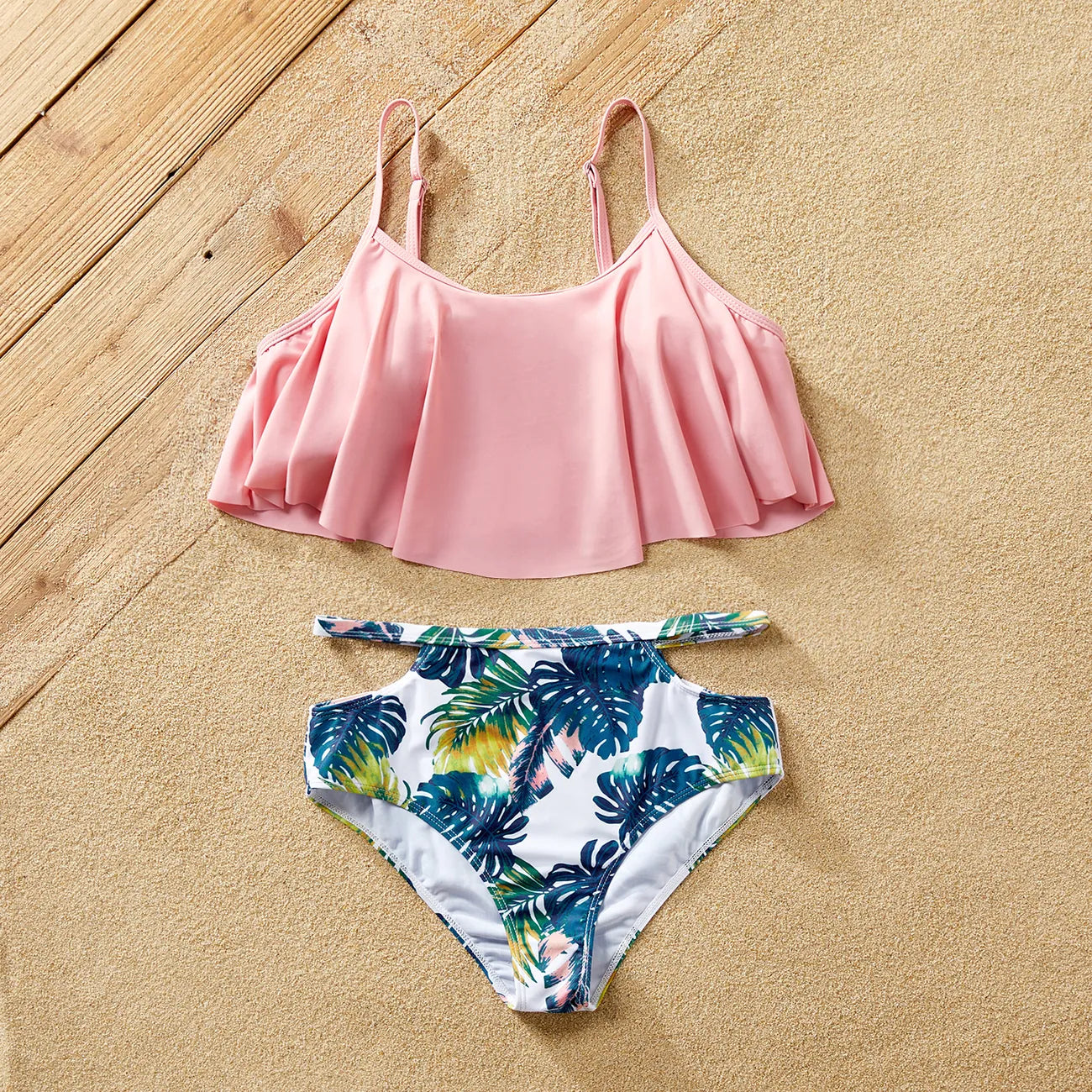 Matching Family Swimwear Pink Floral Leaves Swim Set - ChildAngle