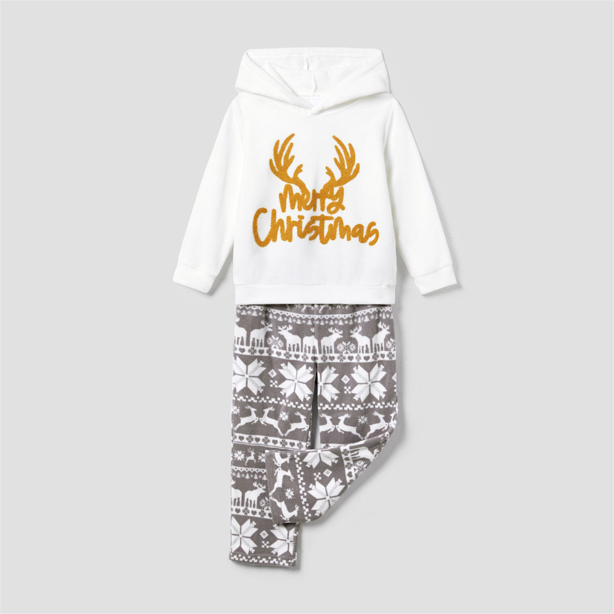 Merry Christmas Hooded Family Christmas Pajamas Reindeer Grey Pajama Pants - ChildAngle