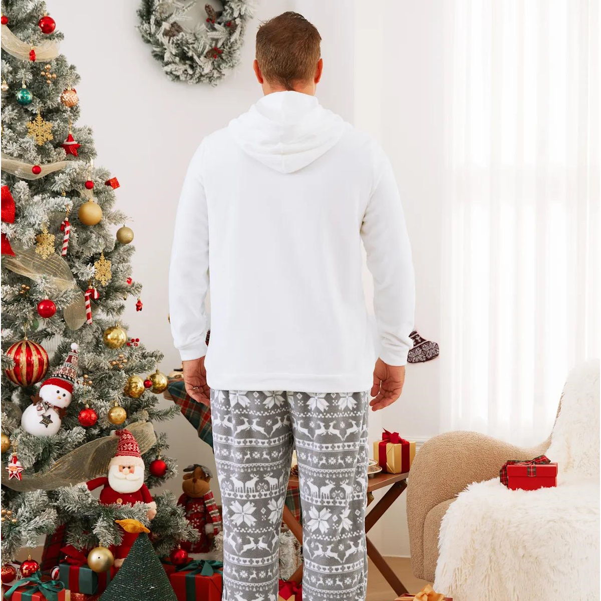 Merry Christmas Hooded Family Christmas Pajamas Reindeer Grey Pajama Pants - ChildAngle