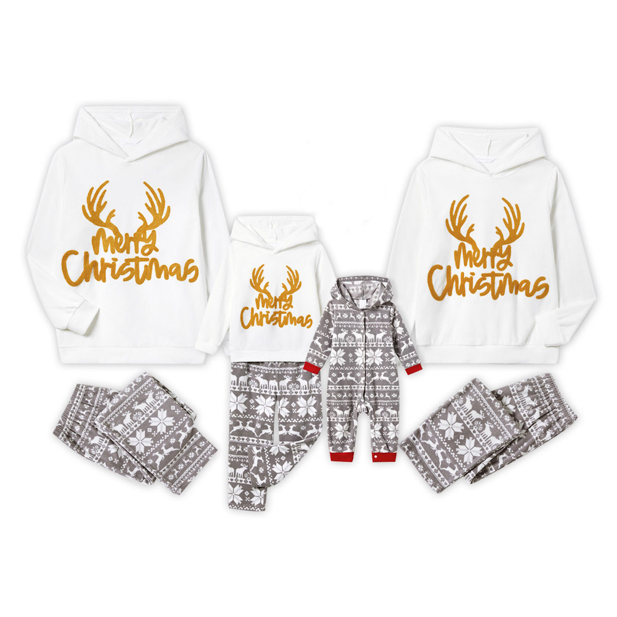 Merry Christmas Hooded Family Christmas Pajamas Reindeer Grey Pajama Pants - ChildAngle