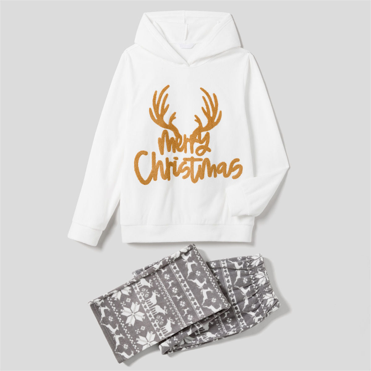 Merry Christmas Hooded Family Christmas Pajamas Reindeer Grey Pajama Pants - ChildAngle