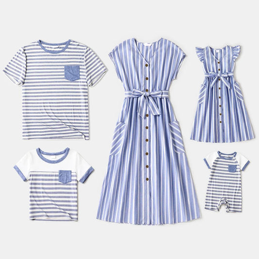 Mommy and Me Family Matching Dress Striped Mother Daughter Sleeveless Dresses - ChildAngle