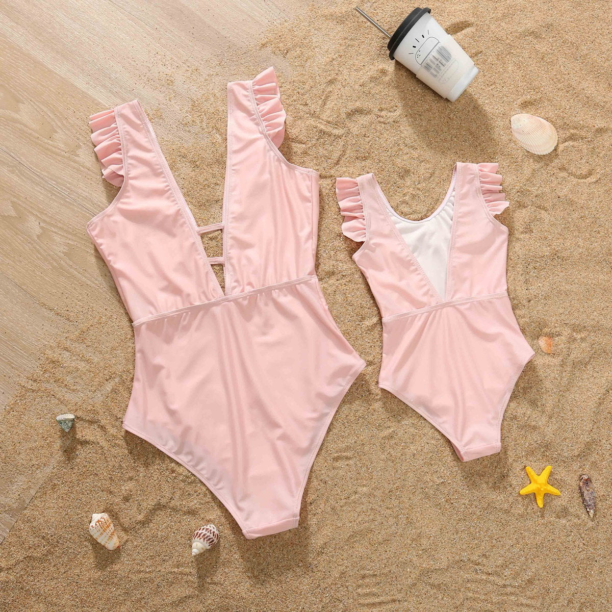 Mommy and Me Swimsuit Solid Color Mother Daughter Matching One Piece Swimwear - ChildAngle
