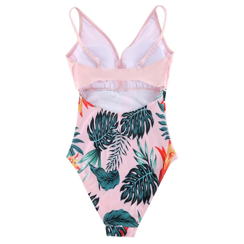 Pink Palm Leaves Matching Family Bathing Suit ChildAngle