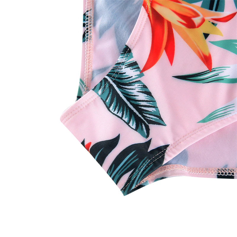 Pink Palm Leaves Matching Family Bathing Suit - ChildAngle