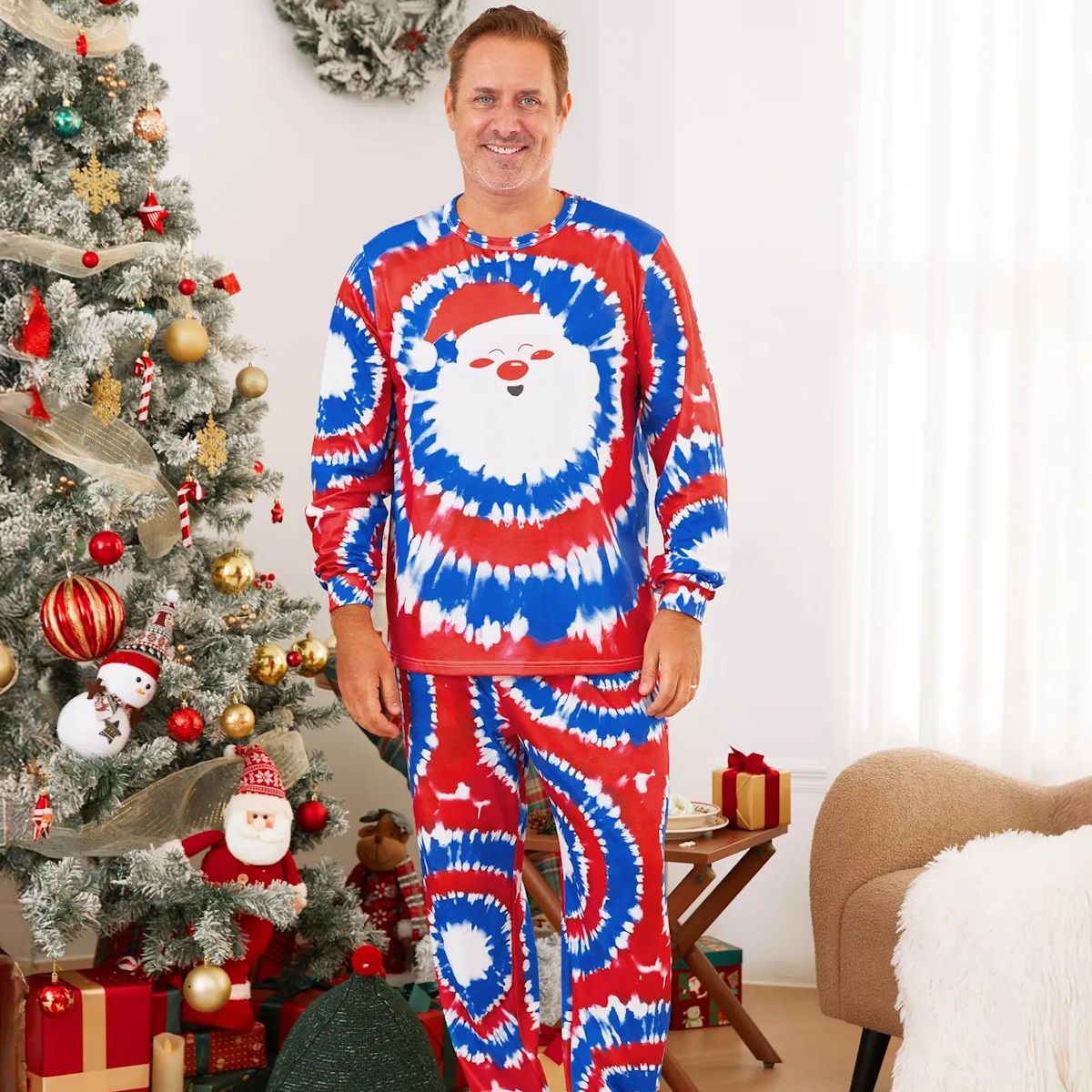 Red and Blue Tie Dye Santa Claus Pajamas for Family - ChildAngle