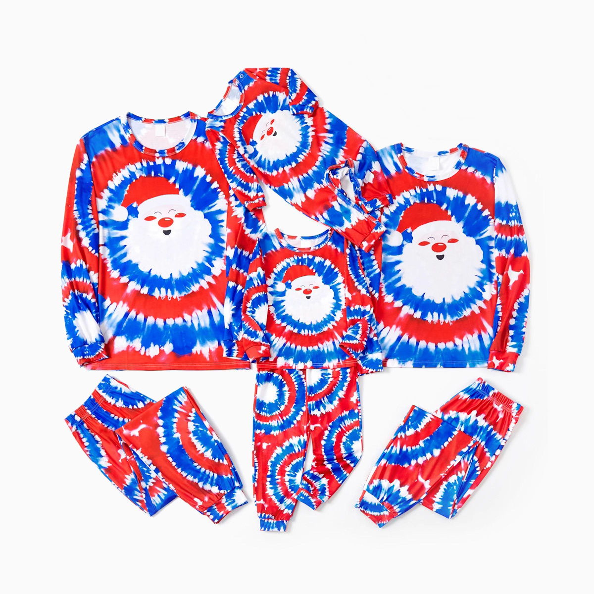 Red and Blue Tie Dye Santa Claus Pajamas for Family - ChildAngle