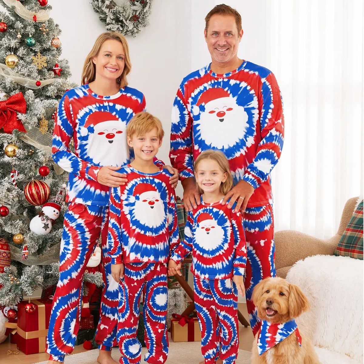 Red and Blue Tie Dye Santa Claus Pajamas for Family - ChildAngle