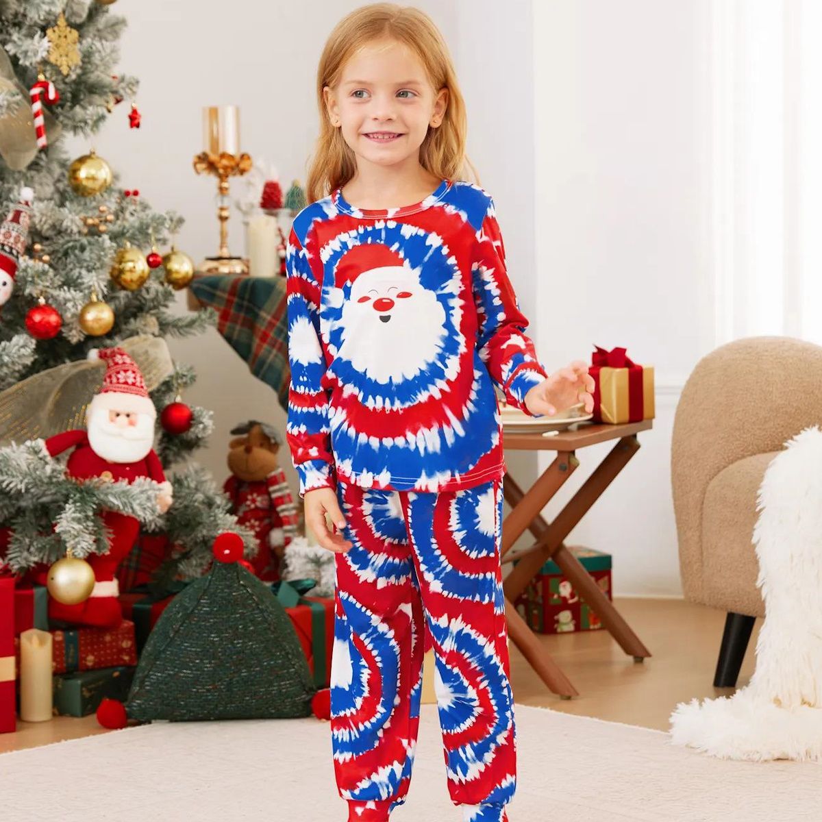 Red and Blue Tie Dye Santa Claus Pajamas for Family - ChildAngle