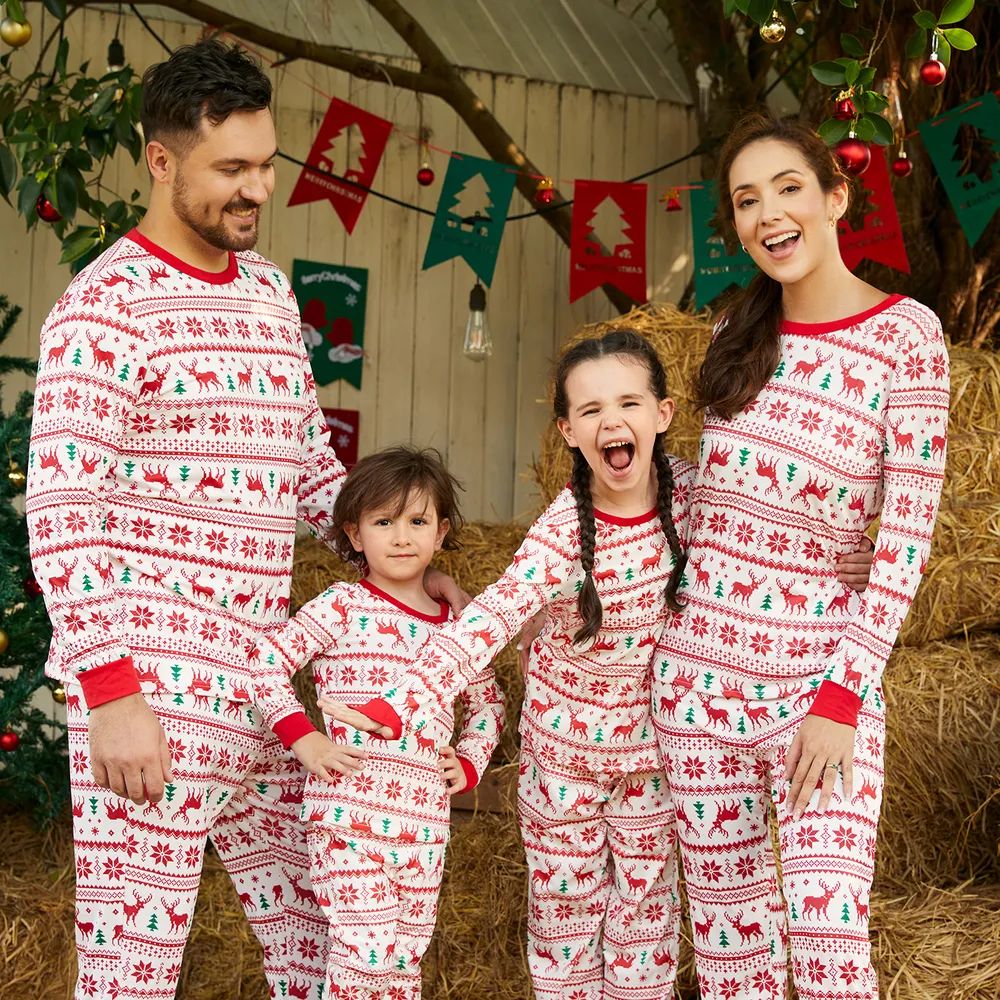 Reindeer Family Matching PJS Christmas Snowflake Print Pajama Sleepwear Xmas Pyjamas - ChildAngle