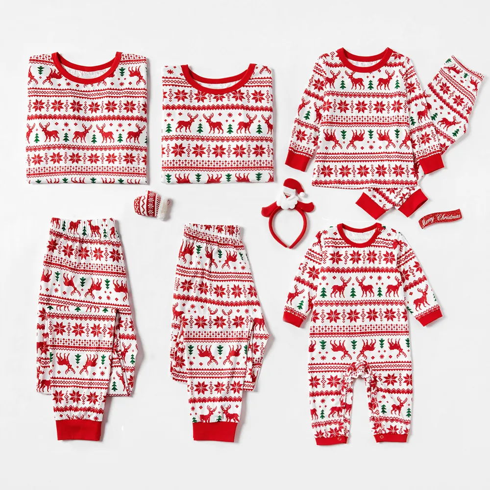 Reindeer Family Matching PJS Christmas Snowflake Print Pajama Sleepwear Xmas Pyjamas - ChildAngle