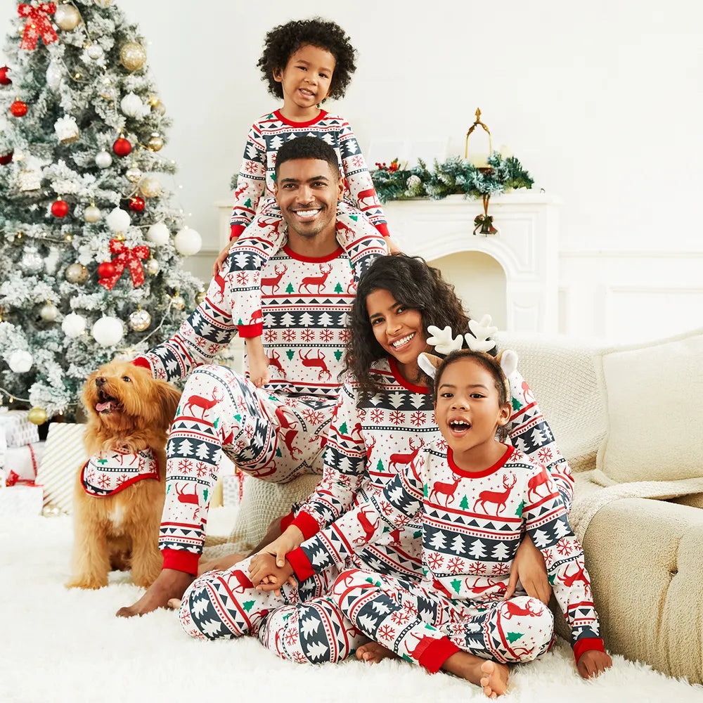 Reindeer Family Matching PJS Christmas Snowflake Print Pajama Sleepwear Xmas Pyjamas - ChildAngle