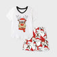 Rudolph Reindeer Hat Scarf Short Sleeve Christmas Pajamas Set Allover Santa Snowman Reindeer Print - ChildAngle