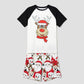 Rudolph Reindeer Hat Scarf Short Sleeve Christmas Pajamas Set Allover Santa Snowman Reindeer Print - ChildAngle