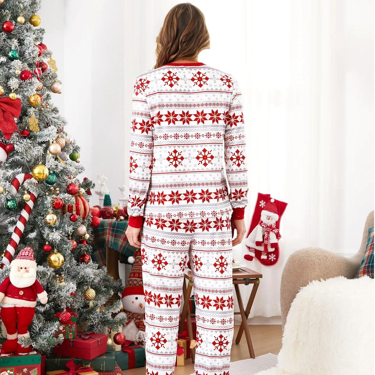 Santa Claus Pajamas for Family Father Santa Hat Belt Snowflake Print - ChildAngle