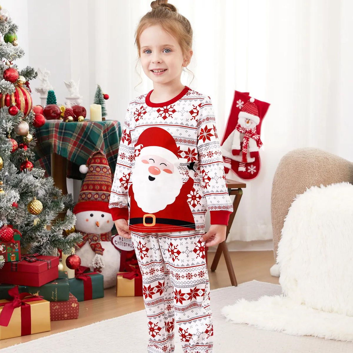 Santa Claus Pajamas for Family Father Santa Hat Belt Snowflake Print - ChildAngle