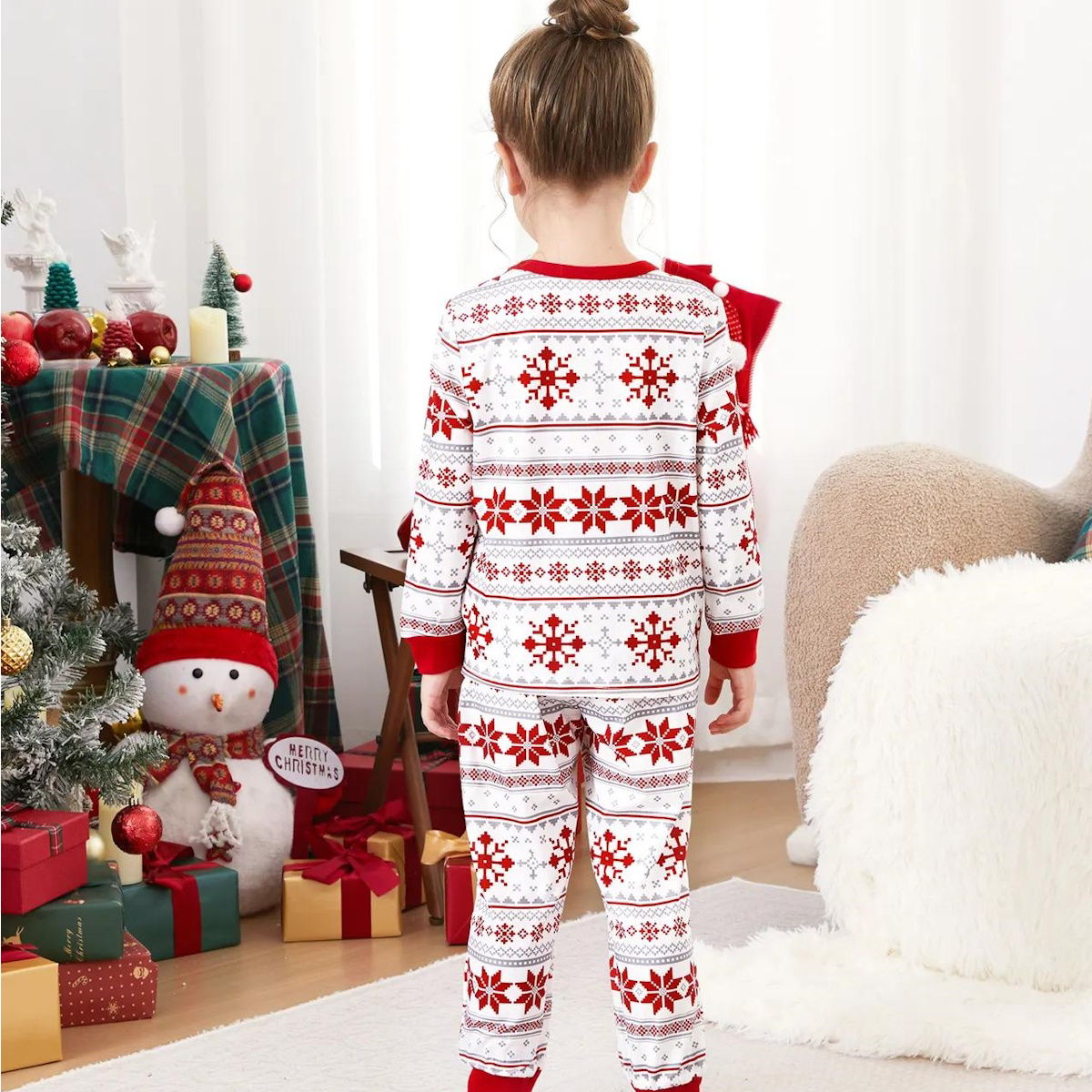 Santa Claus Pajamas for Family Father Santa Hat Belt Snowflake Print - ChildAngle