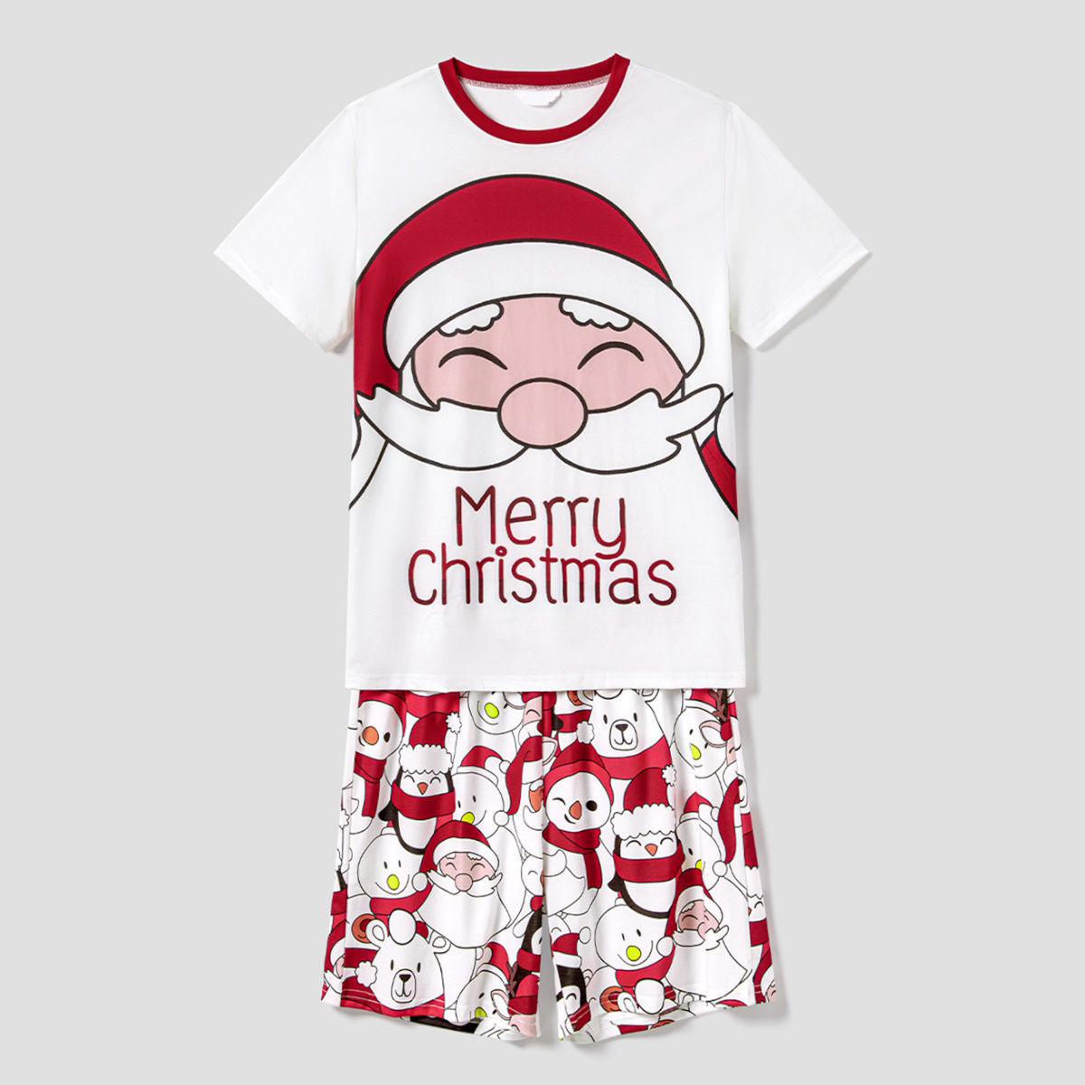 Santa Claus Merry Christmas Short Sleeve Christmas Pajama Allover Penguin and Santa Print - ChildAngle