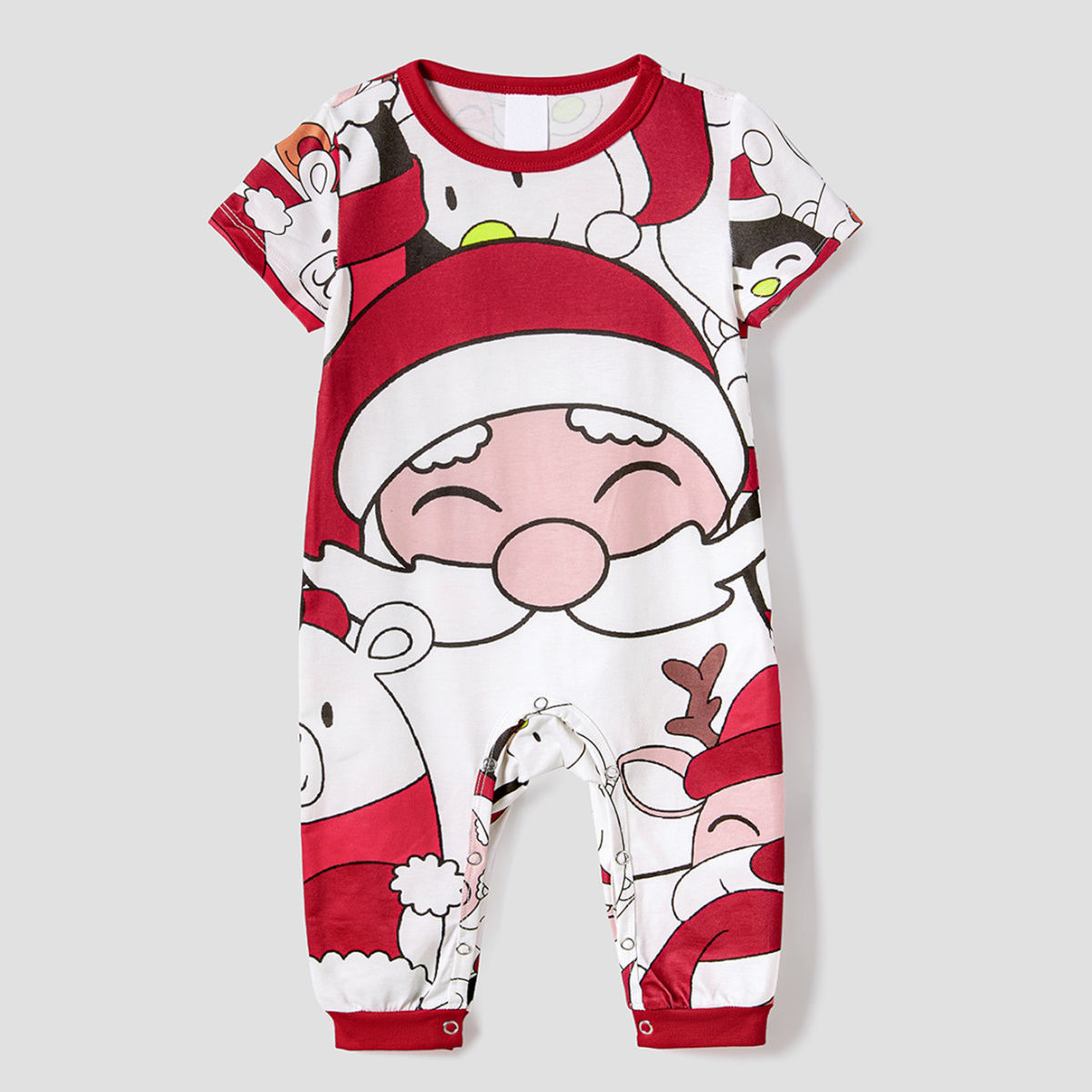 Santa Claus Merry Christmas Short Sleeve Christmas Pajama Allover Penguin and Santa Print - ChildAngle