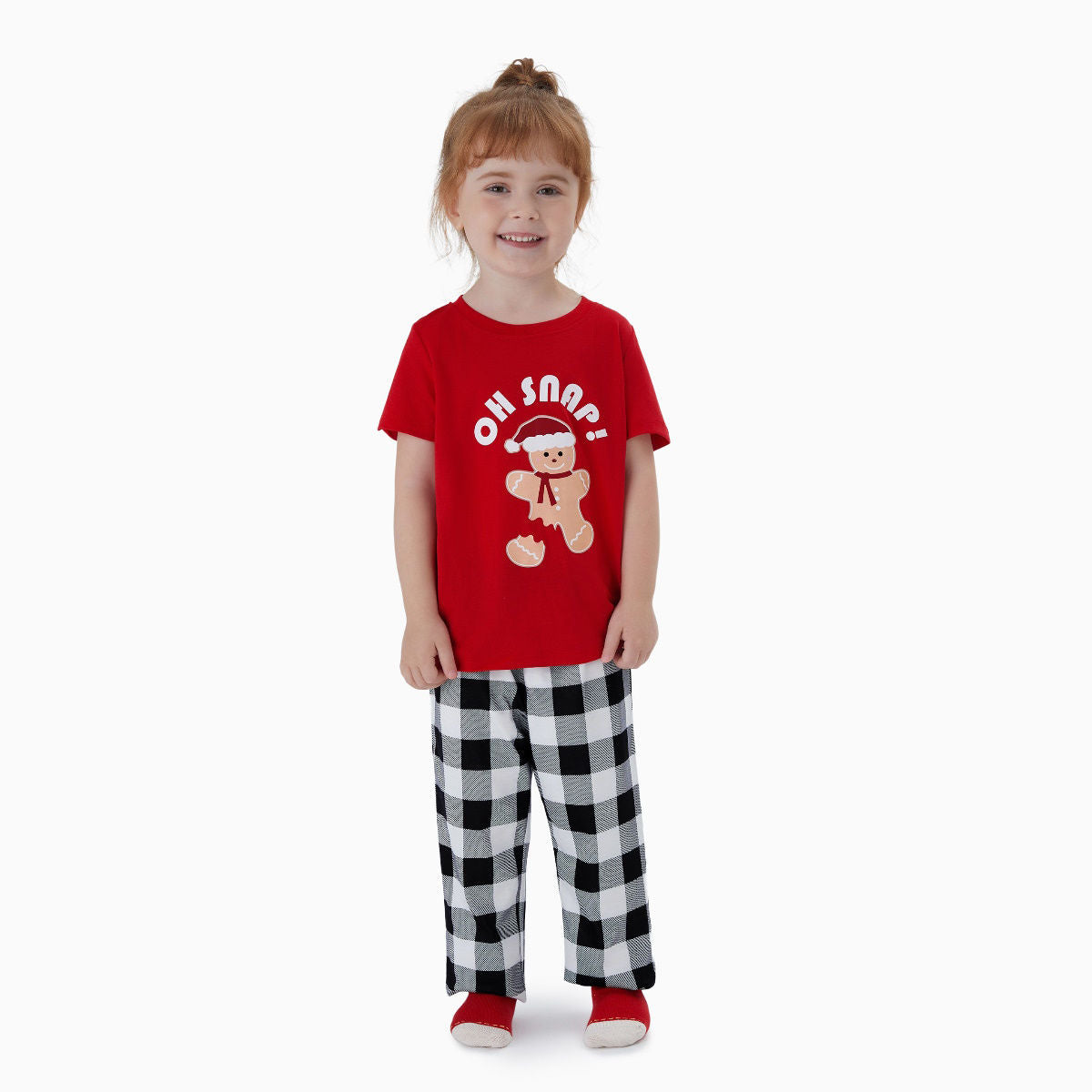 Oh Snap Gingerbread Short Sleeve Christmas Pajama Red Top Plaid Bottom Pajymas