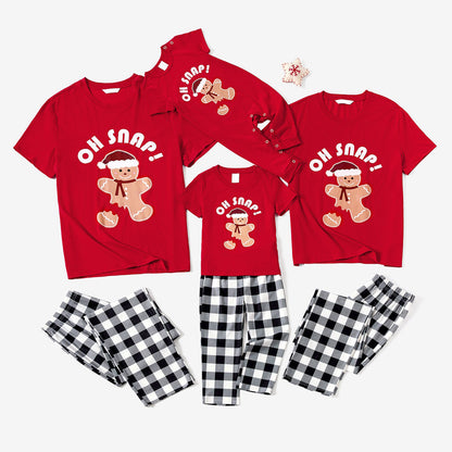 Oh Snap Gingerbread Short Sleeve Christmas Pajama Red Top Plaid Bottom Pajymas