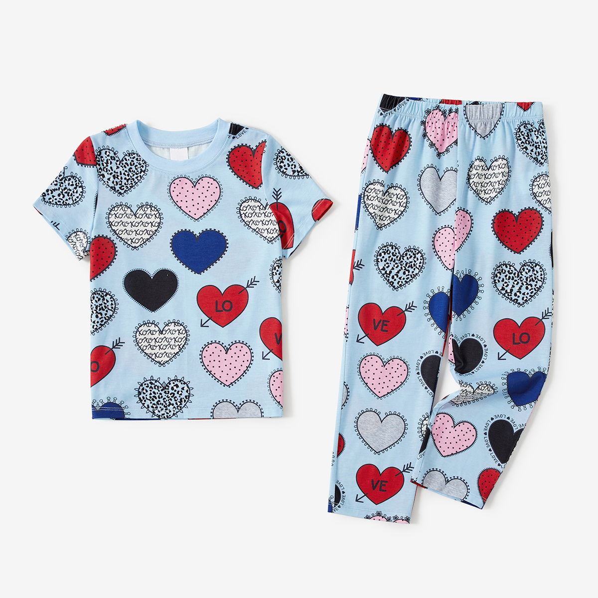 Valentine's Day Heart Print Short Sleeve Pajama - ChildAngle